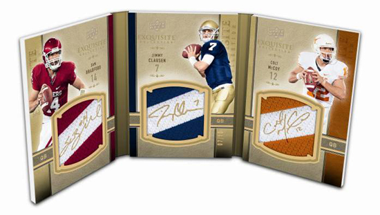 2011-Upper-Deck-Exquisite-Football-Tri-Fold-Signature-Book-Cards-McCoy-Bradford-Clausen