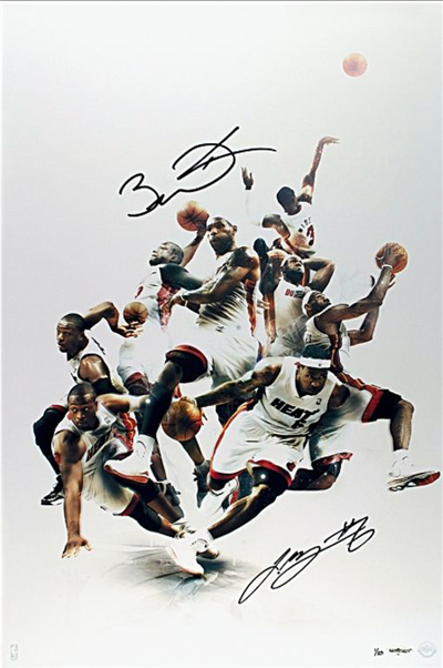 Miami-Heat-LeBron-James-Dwyane-Wade-Dual-Signed-Scorpion-Basketball-Picture-Collage Miami Heat dual signed LeBron James & Dwyane Wade photo