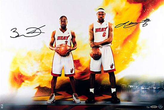 Miami-Heat-Lebron-James-Dwyane-Wade-Dual-Signed-Photo-Flames-Basketball