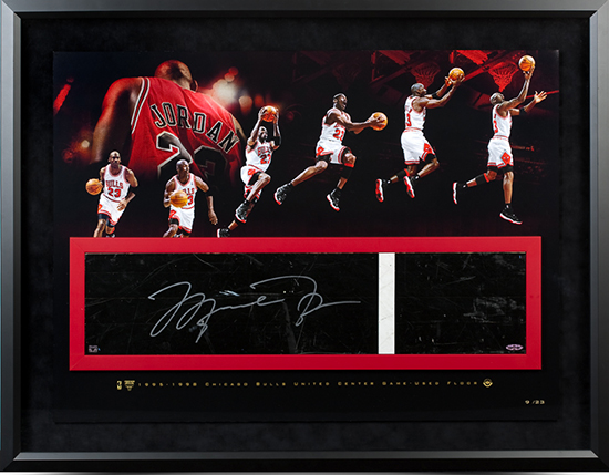 Upper-Deck-Authenticated-UDA-Present-Michael-Jordan-Game-Used-Floor-Piece-Framed-Signed
