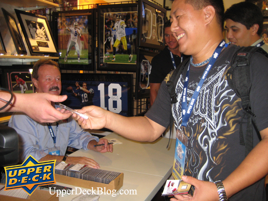friday-2 Upper Deck’s CEO and owner Richard McWilliam smiles after meeting Diamond Club member Dayton DeLuz who traveled all the way from Hawaii to attend this special event.