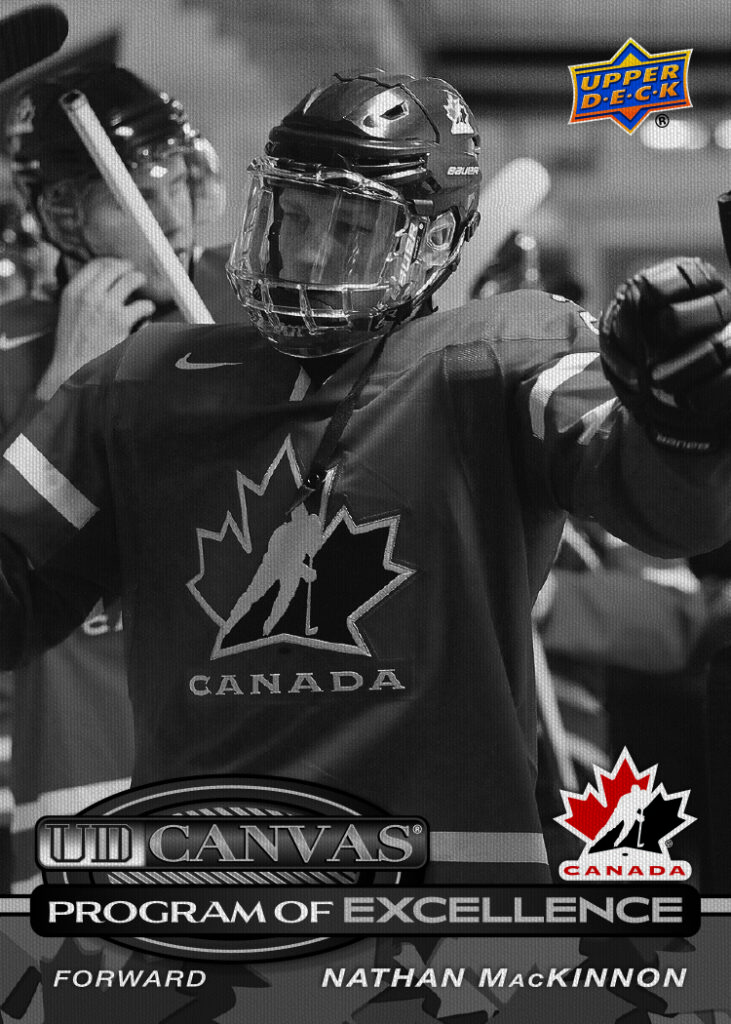 UD Canvas Black & White Program of Excellence featuring Nathan MacKinnon in 2025-26 Upper Deck Series 2