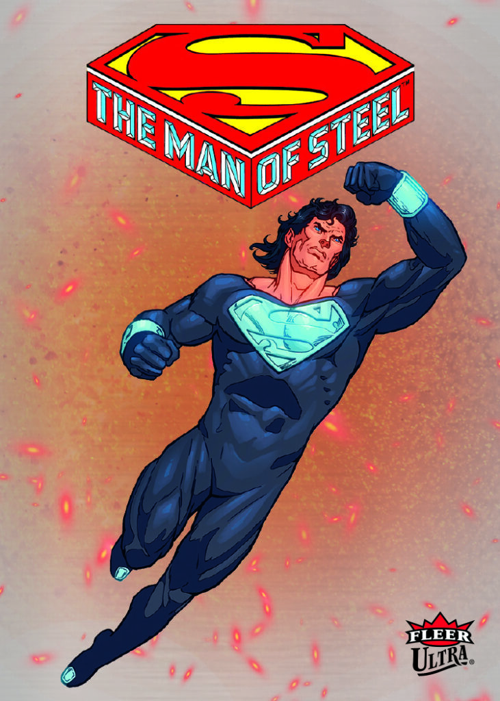 Man of Steel Card featuring Black Life Suit Superman in Fleer Ultra Superman