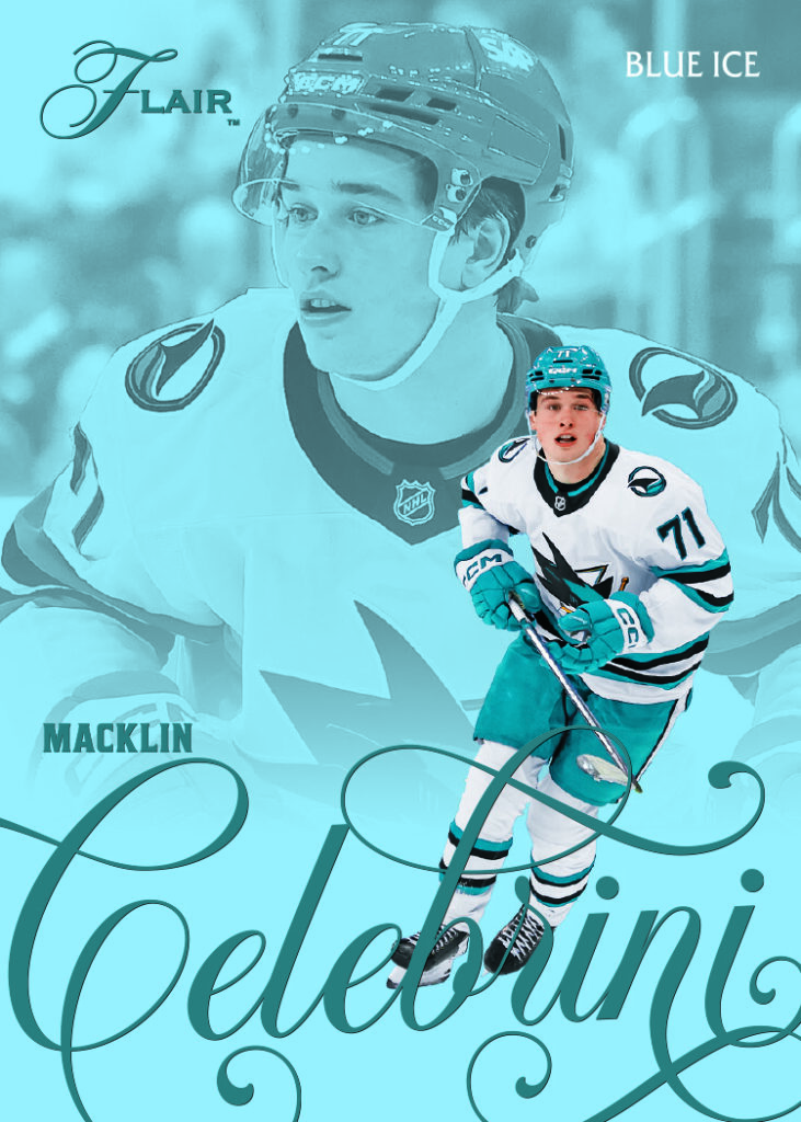 Blue Ice Base Set Card featuring Macklin Celebrini in 2025-26 Flair Hockey