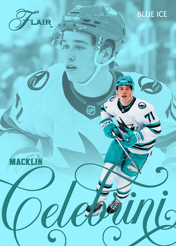 Blue Ice Base Set Card featuring Macklin Celebrini in 2025-26 Flair Hockey