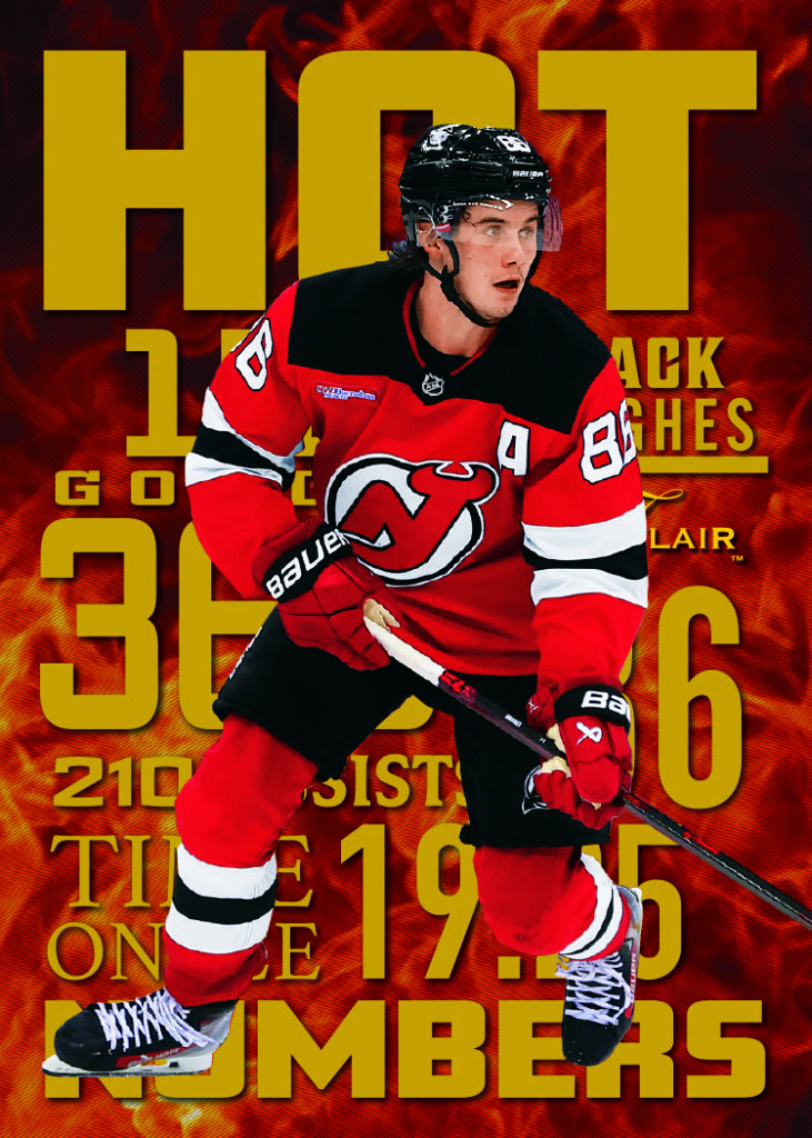 Hot Numbers Card featuring Jack Hughes in 2025-26 Flair Hockey