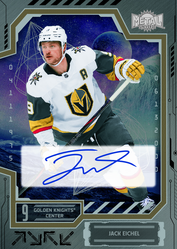 Base Set Autograph Card featuring Jack Eichel in 2025-26 Skybox Metal Universe Hockey