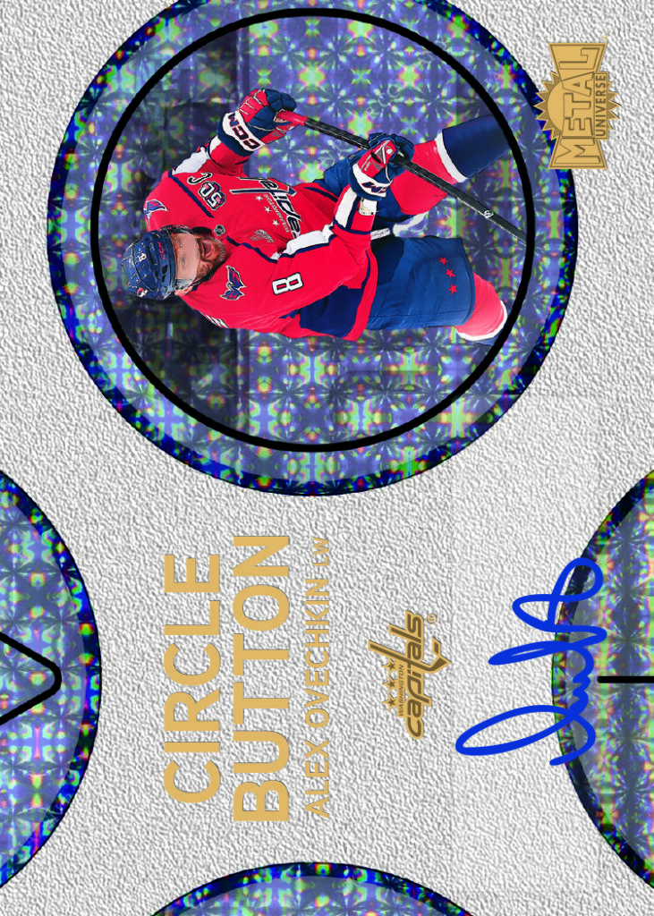 Circle Button Autograph Card featuring Alex Ovechkin in 2025-26 Skybox Metal Universe Hockey