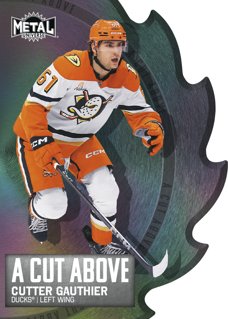 A Cut Above Card featuring Cutter Gauthier in 2025-26 Skybox Metal Universe Hockey
