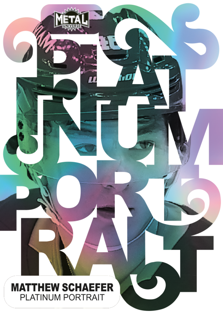 Platinum Portraits Card featuring Matthew Schaefer in 2025-26 Skybox Metal Universe Hockey