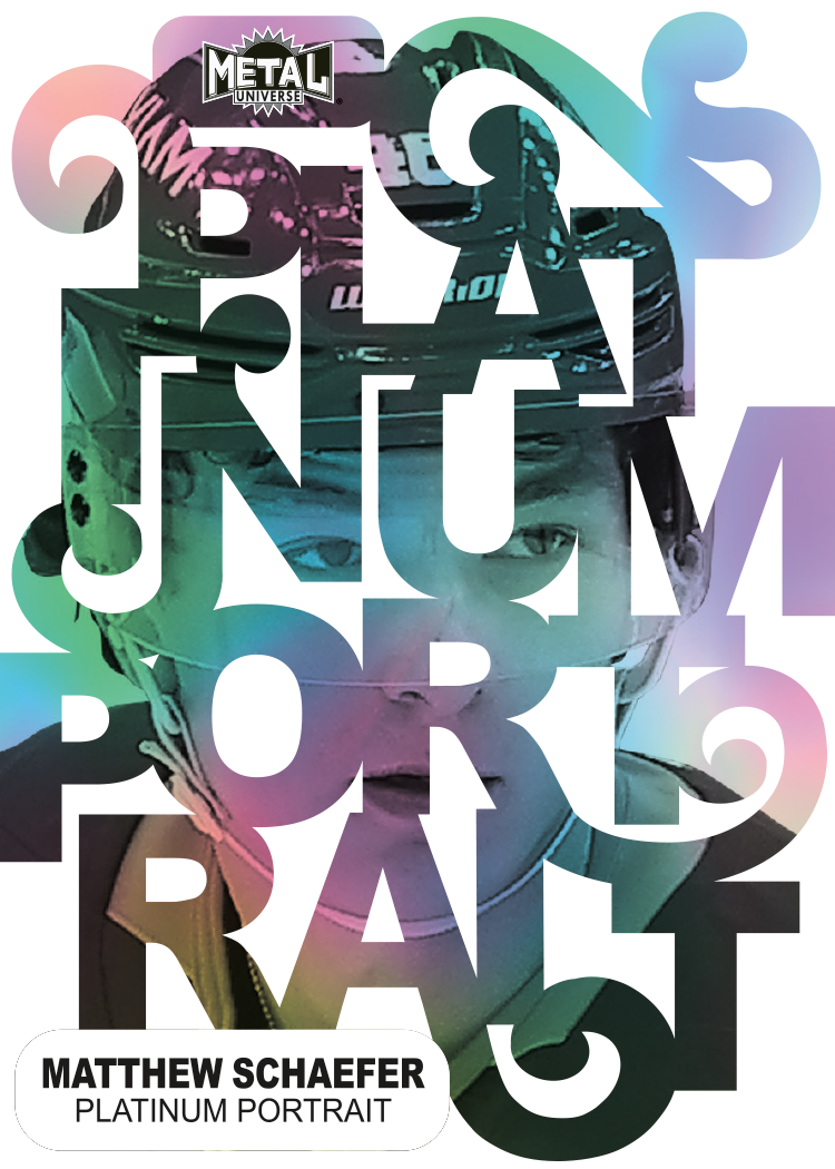 Platinum Portraits Card featuring Matthew Schaefer in 2025-26 Skybox Metal Universe Hockey