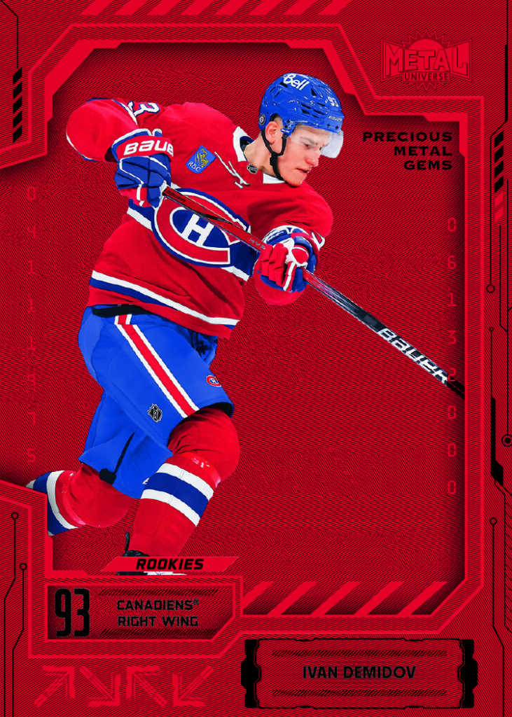 Red Precious Metal Gems Card featuring Ivan Demidov in 2025-26 Skybox Metal Universe Hockey