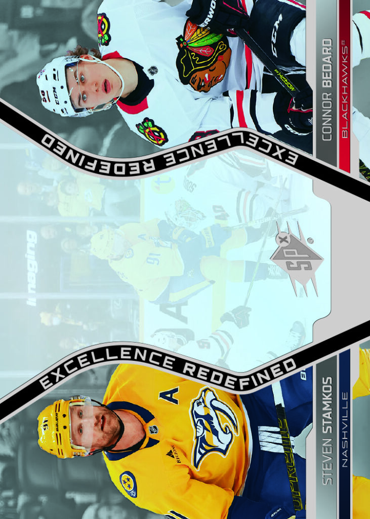 Excellence Redefined Card featuring Connor Bedard and Steven Stamkos in 2025-26 SPx Hockey