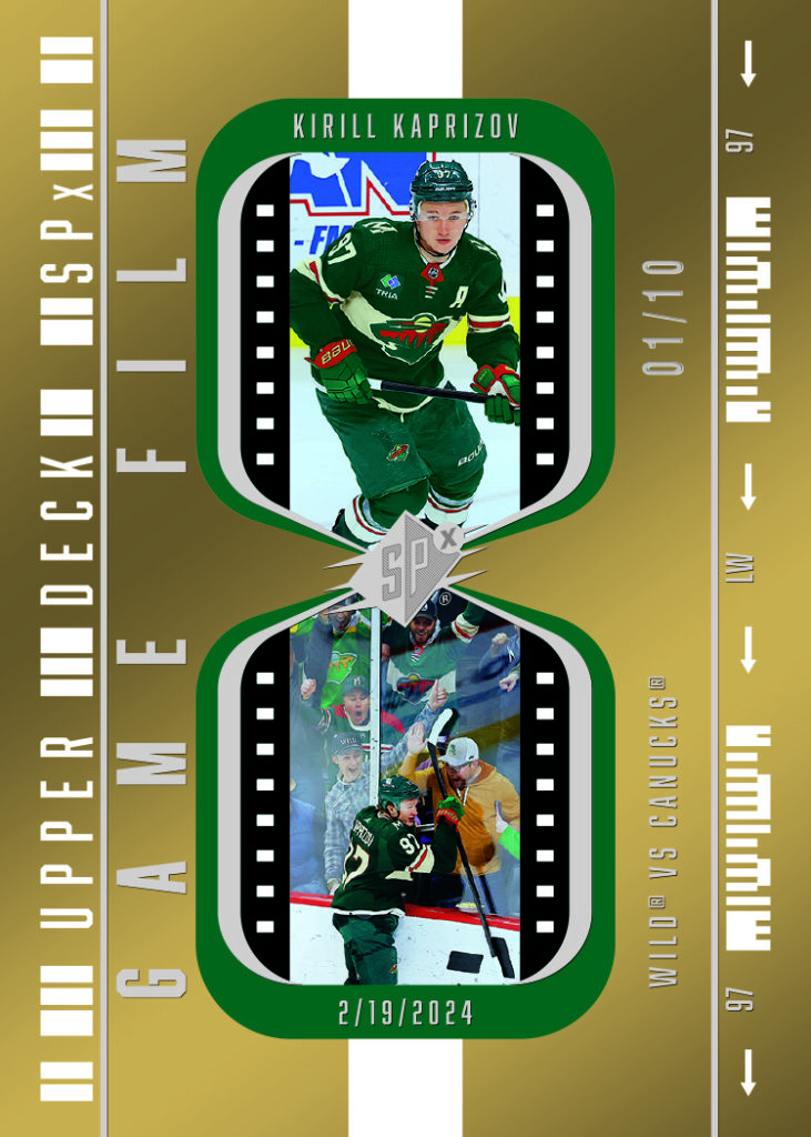 SPx Game Film Gold Card featuring Kirill Kaprizov in 2025-26 SPx Hockey