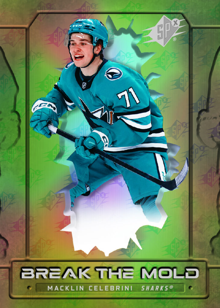 Break the Mold Card featuring Macklin Celebrini in 2025-26 SPx Hockey