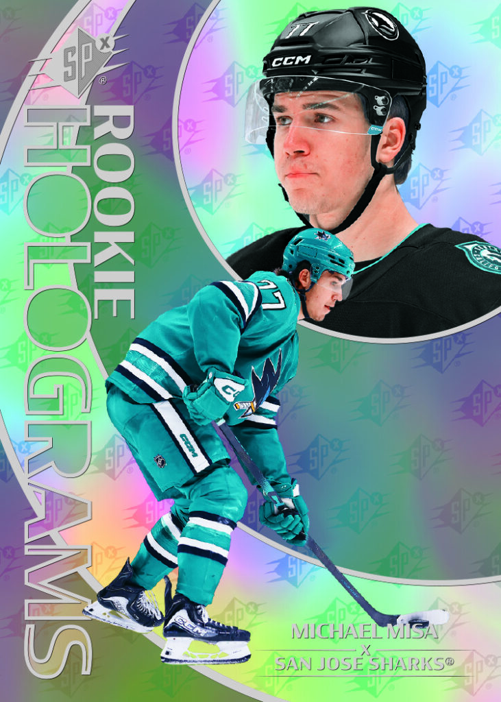 Rookie Holograms Card featuring Michael Misa in 2025-26 SPx Hockey