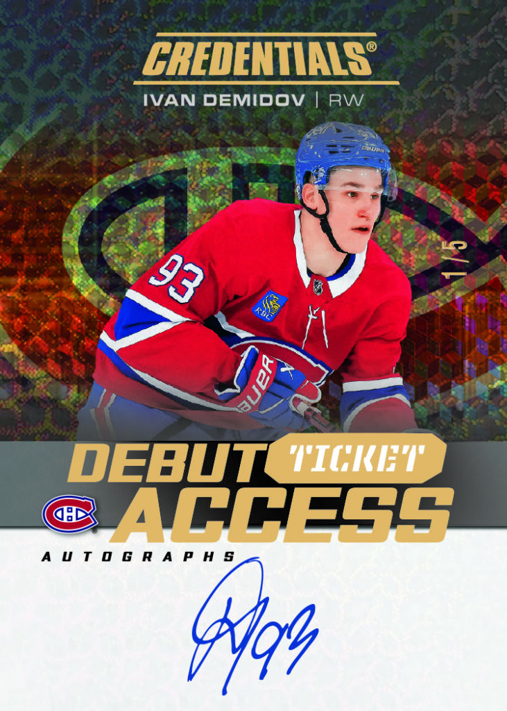 Debut Ticket Access Autograph Gold Card featuring Ivan Demidov in 2025-26 Credentials Hockey