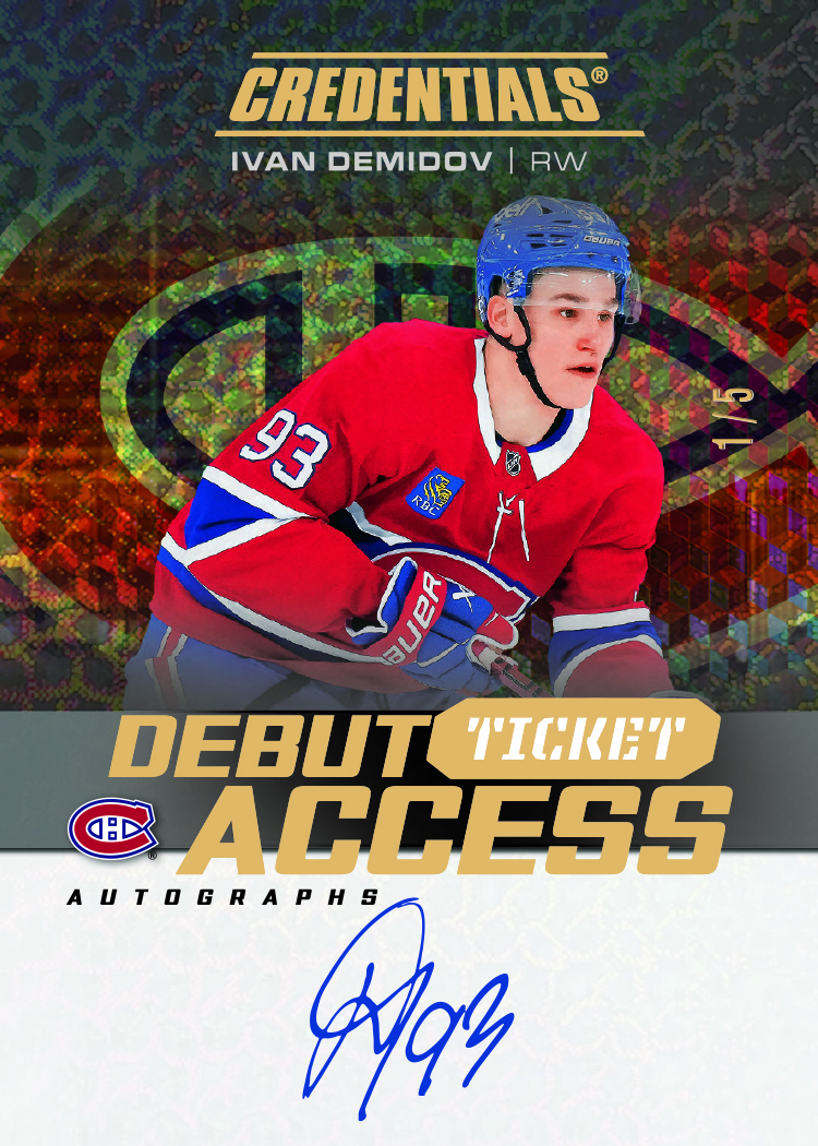 Debut Ticket Access Autograph Gold Card featuring Ivan Demidov in 2025-26 Credentials Hockey