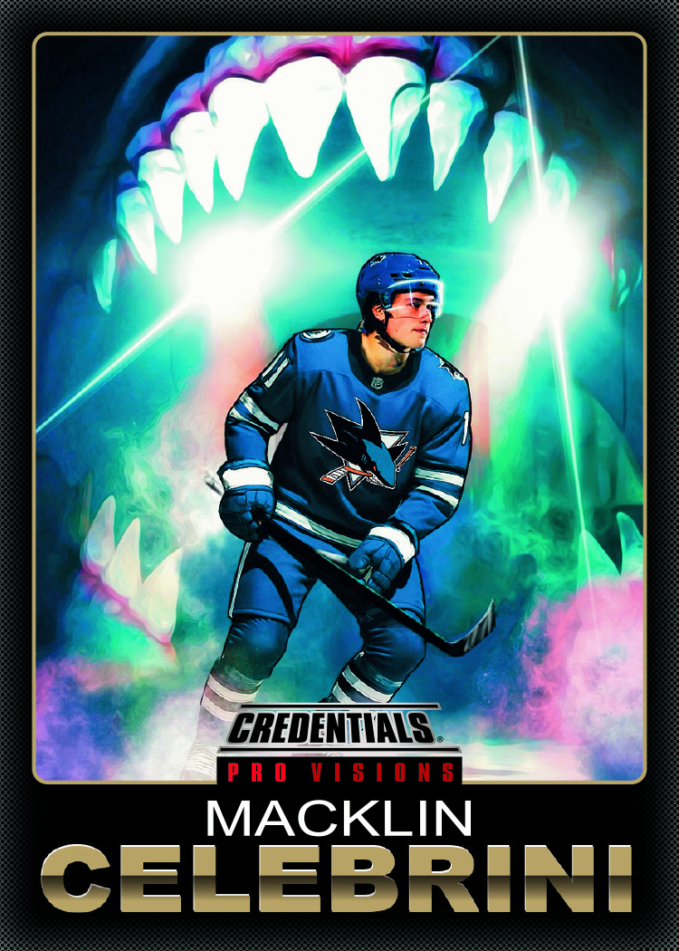 Pro Visions Card featuring Macklin Celebrini in 2025-26 Credentials Hockey