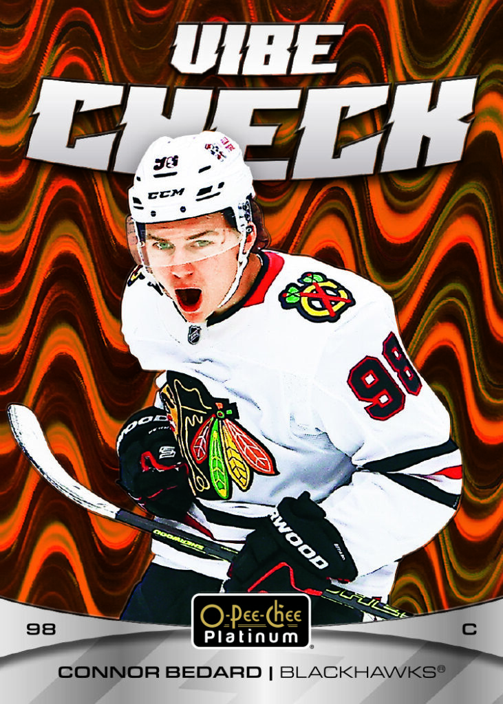 Vibe Check Orange Ray Card featuring Connor Bedard in 2025-26 O-Pee-Chee Platinum