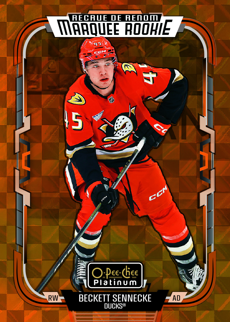 Base Set Marquee Rookies Orange Checkers Card featuring Beckett Sennecke in 2025-26 O-Pee-Chee Platinum
