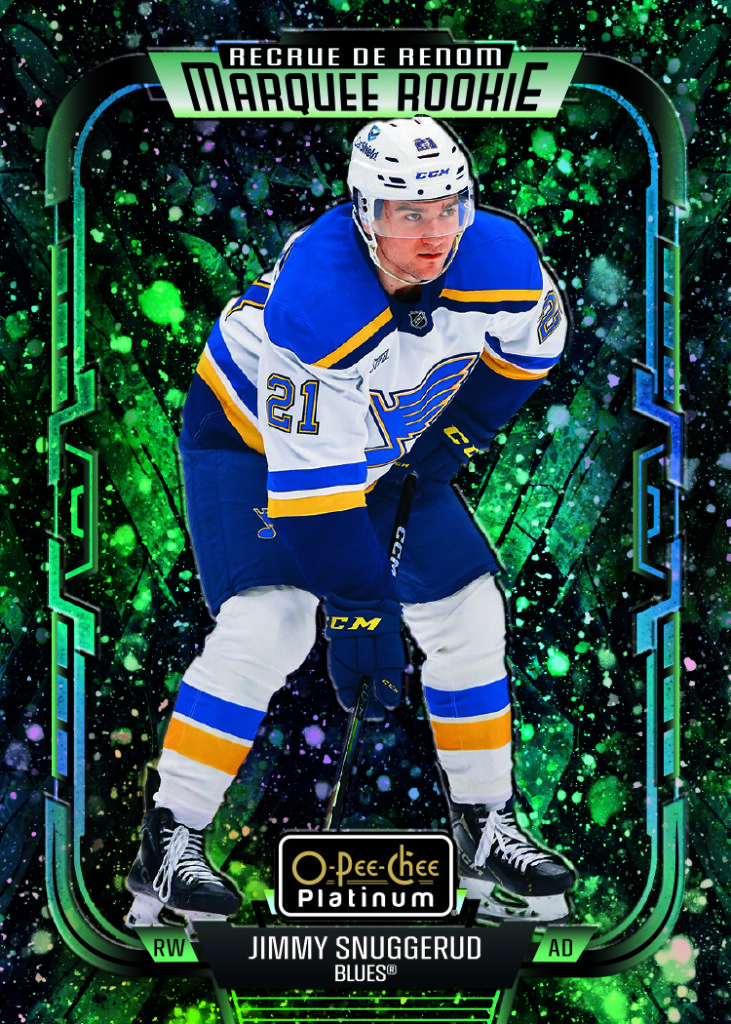 Base Set Marquee Rookies Bioluminescence Card featuring Jimmy Snuggerud in 2025-26 O-Pee-Chee Platinum