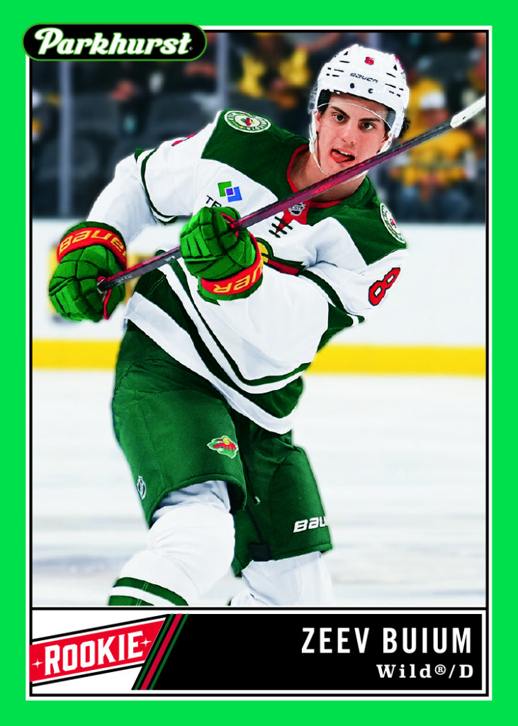 Rookies - Est. 1951 Emerald Ice Card featuring Zeev Buium in 2025-26 Parkhurst Hockey