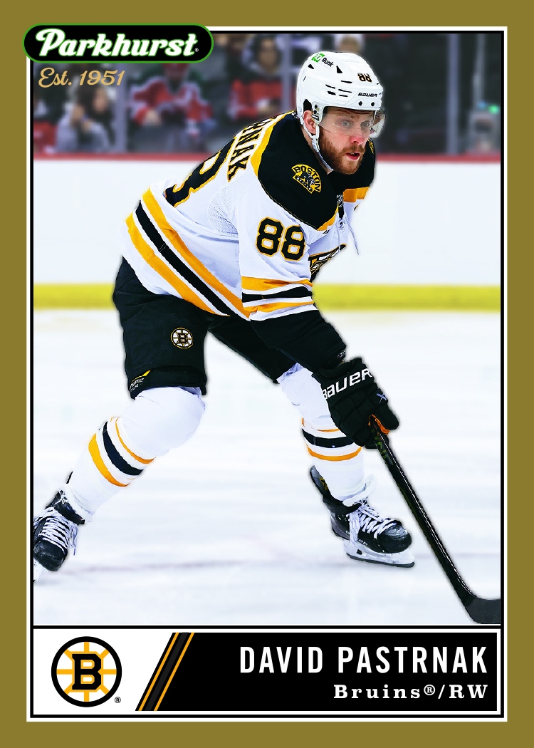 Est. 1951 Gold Spectrum Card featuring David Pastrnak in 2025-26 Parkhurst Hockey