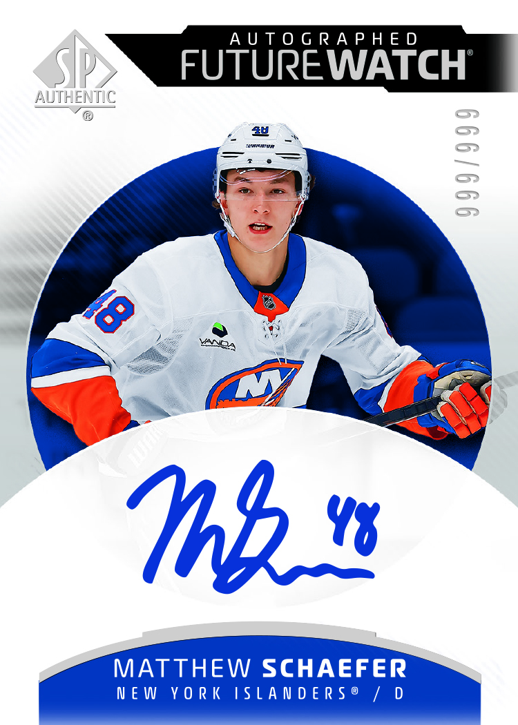 Autographed Future Watch Card featuring Matthew Schaefer in 2025-26 SP Authentic Hockey