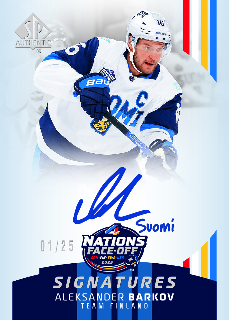 4 Nations Faceoff Signatures Card featuring Aleksander Barkow in 2025-26 SP Authentic Hockey