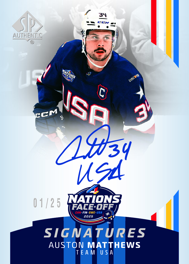 4 Nations Faceoff Signatures Card featuring Auston Matthews in 2025-26 SP Authentic Hockey