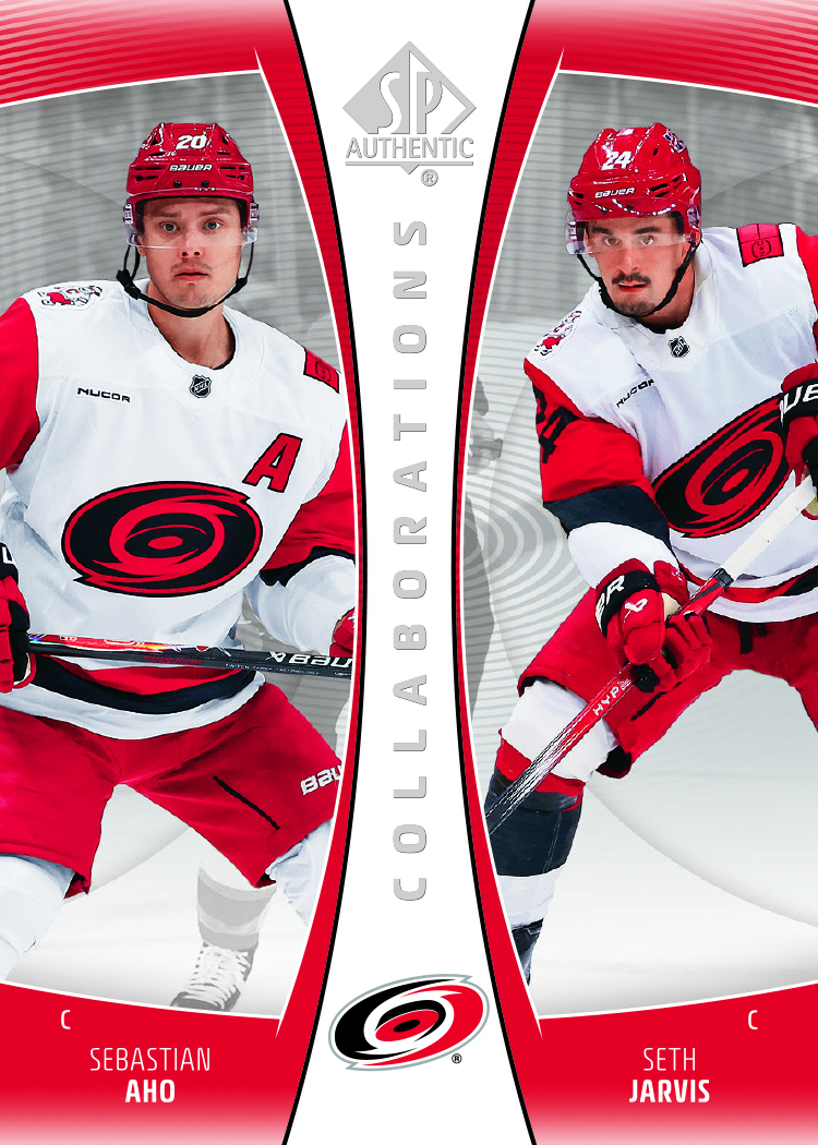 Collaborations Card featuring Seth Jarvis and Sebastian Aho in 2025-26 SP Authentic Hockey