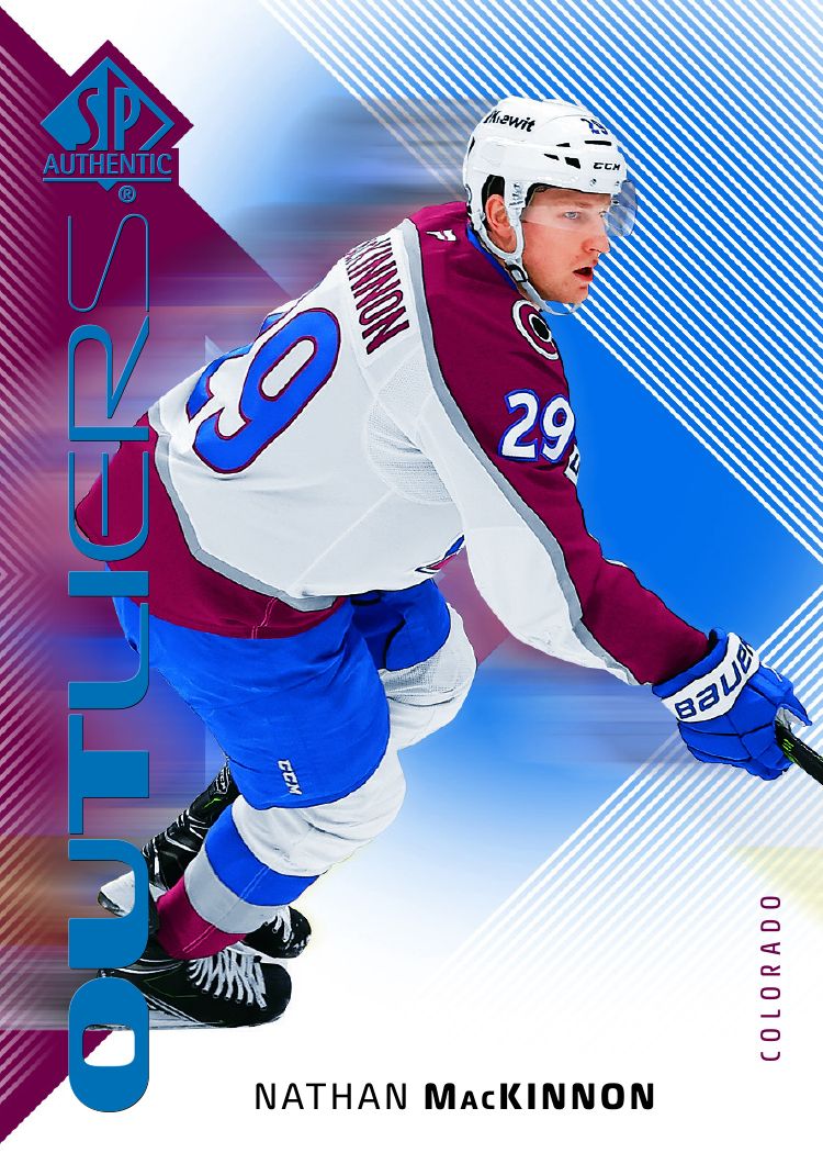 Outliers blue Card featuring Nathan MacKinnon in 2025-26 SP Authentic Hockey