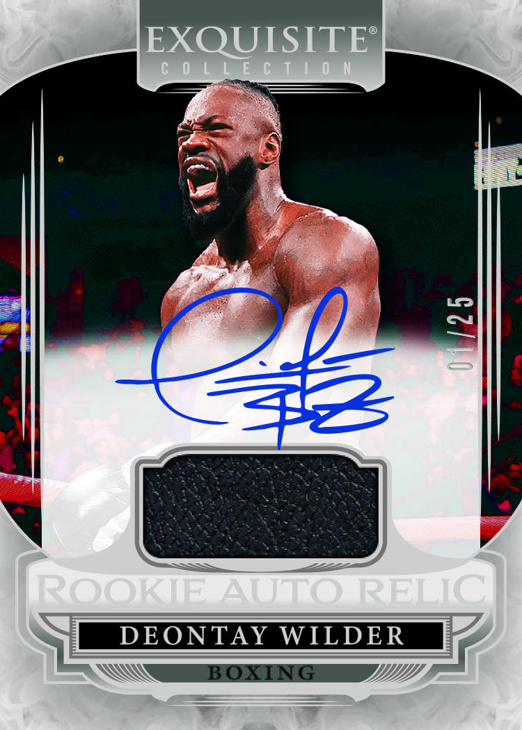 Exquisite Collection Rookie Auto Relic Card featuring Deontay Wilder in 2026 Goodwin Champions