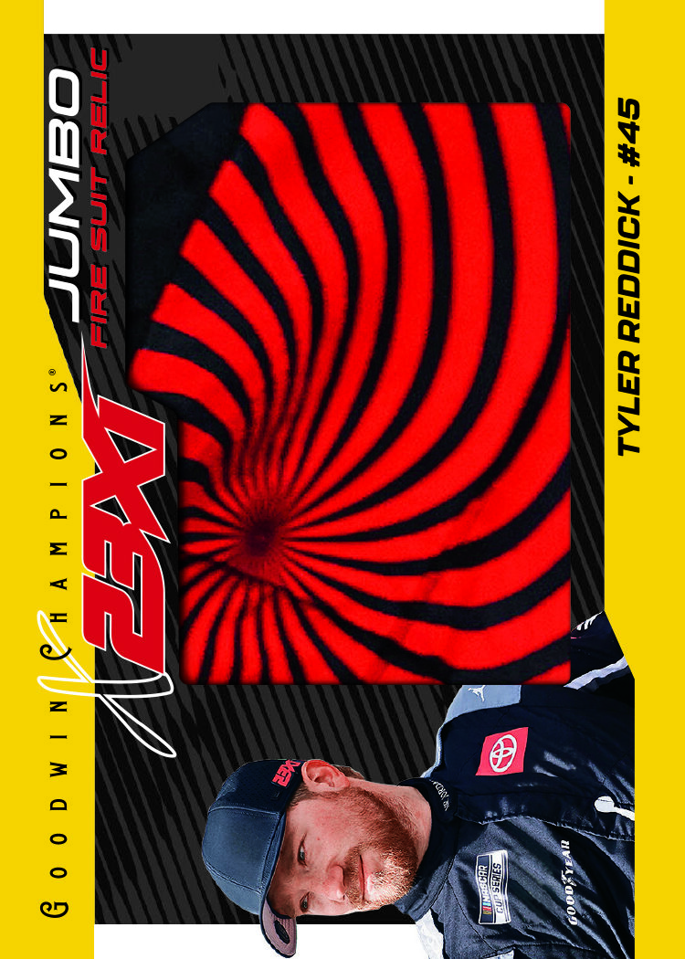 Jumbo Fire Suit Relic Card featuring Tyler Reddick in 2026 Goodwin Champions